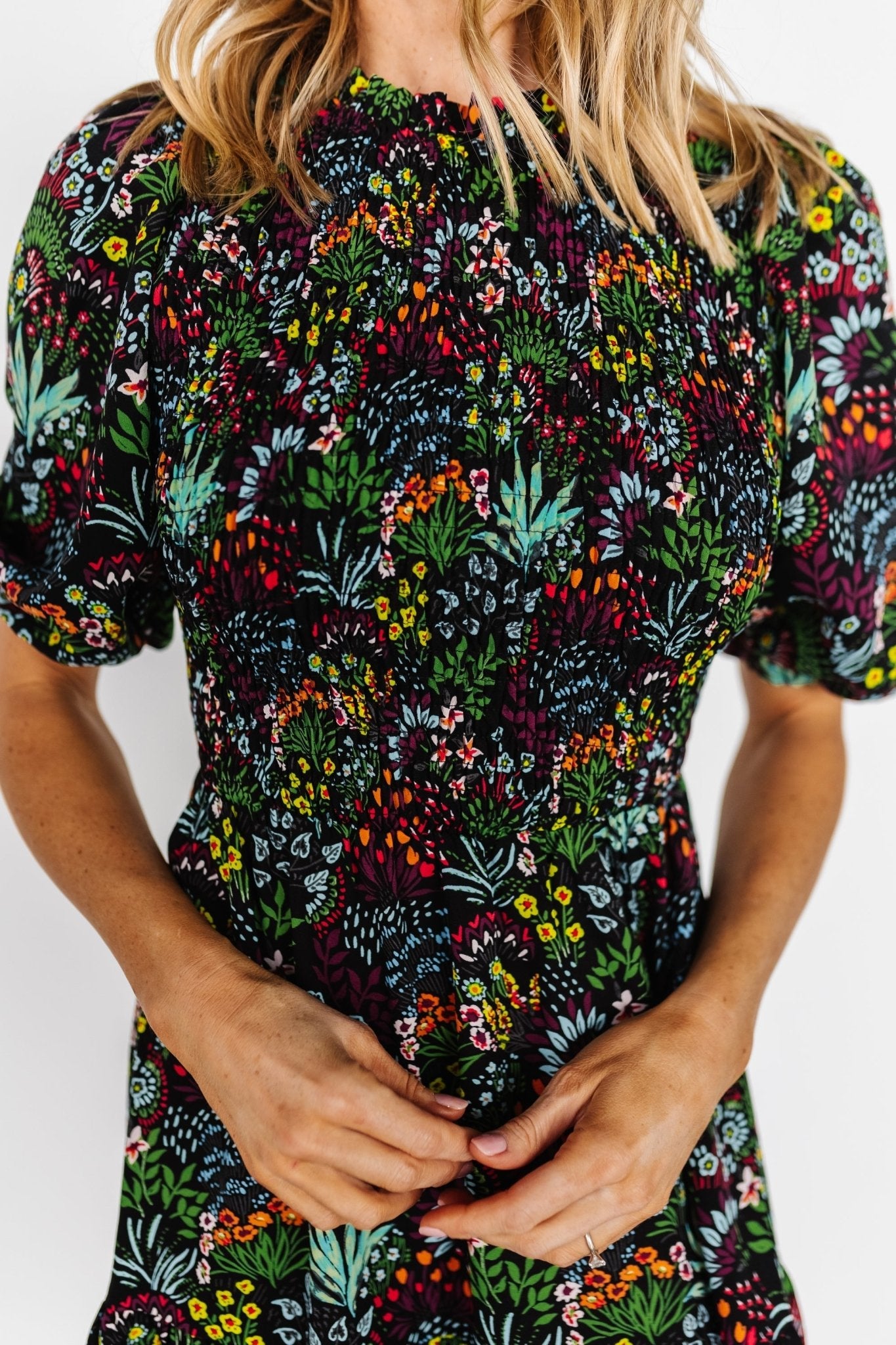 Lena Tiered Midi Dress | Baltic Born Black Multi Floral