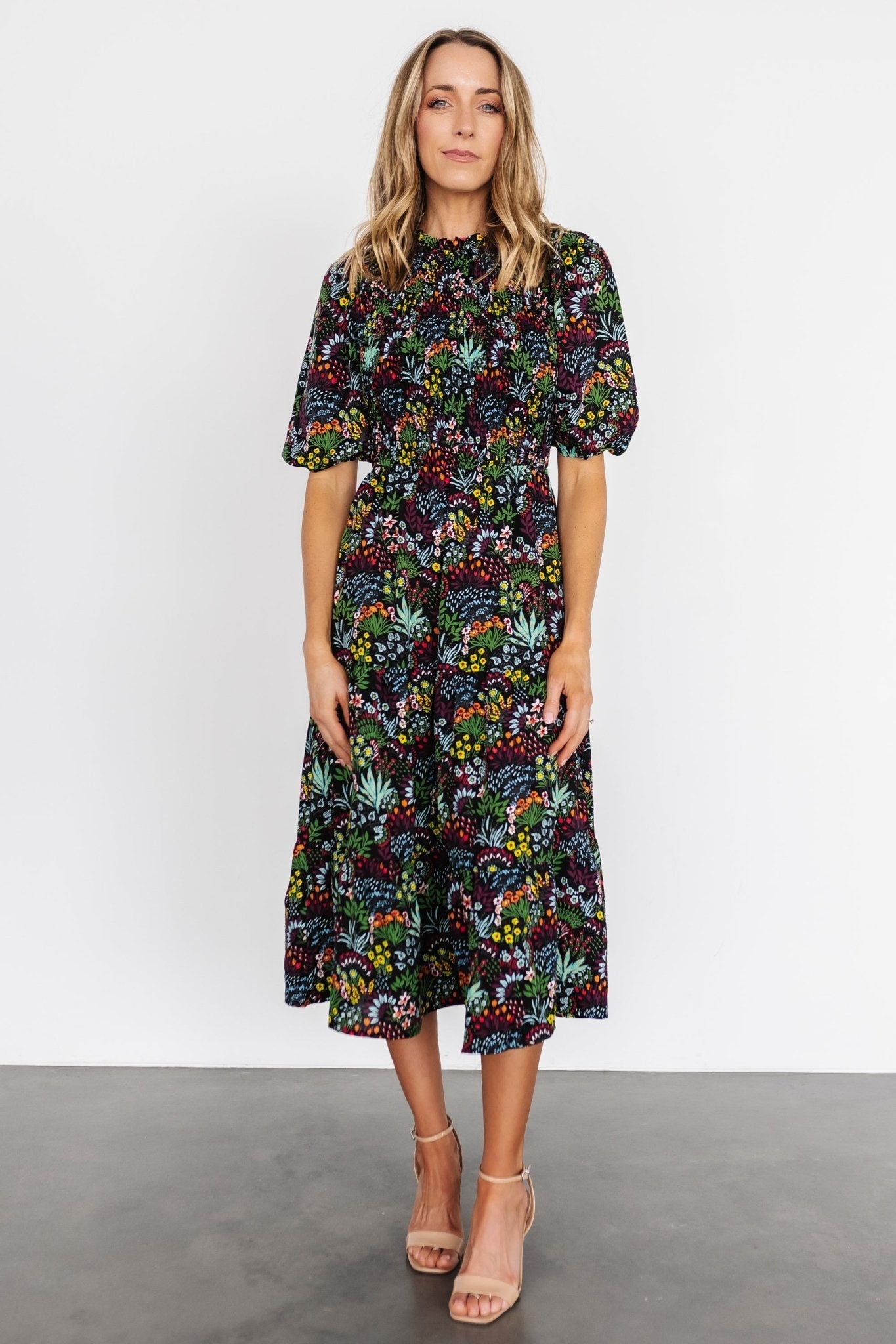 Lena Tiered Midi Dress | Baltic Born Black Multi Floral