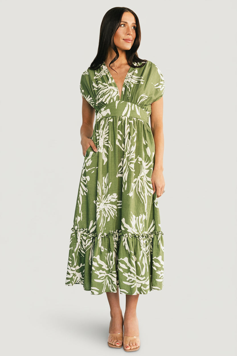 Rosa Midi Dress | Baltic Born Green Print