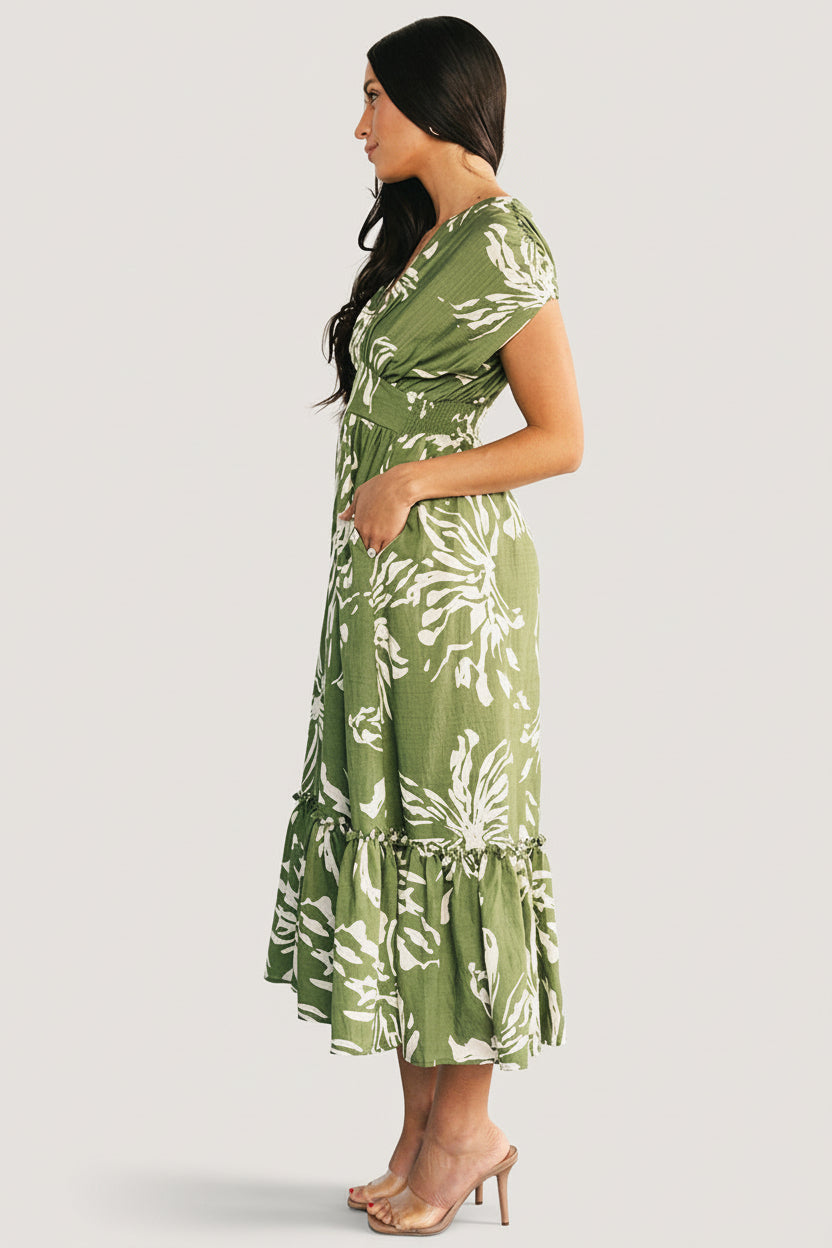 Rosa Midi Dress | Baltic Born Green Print