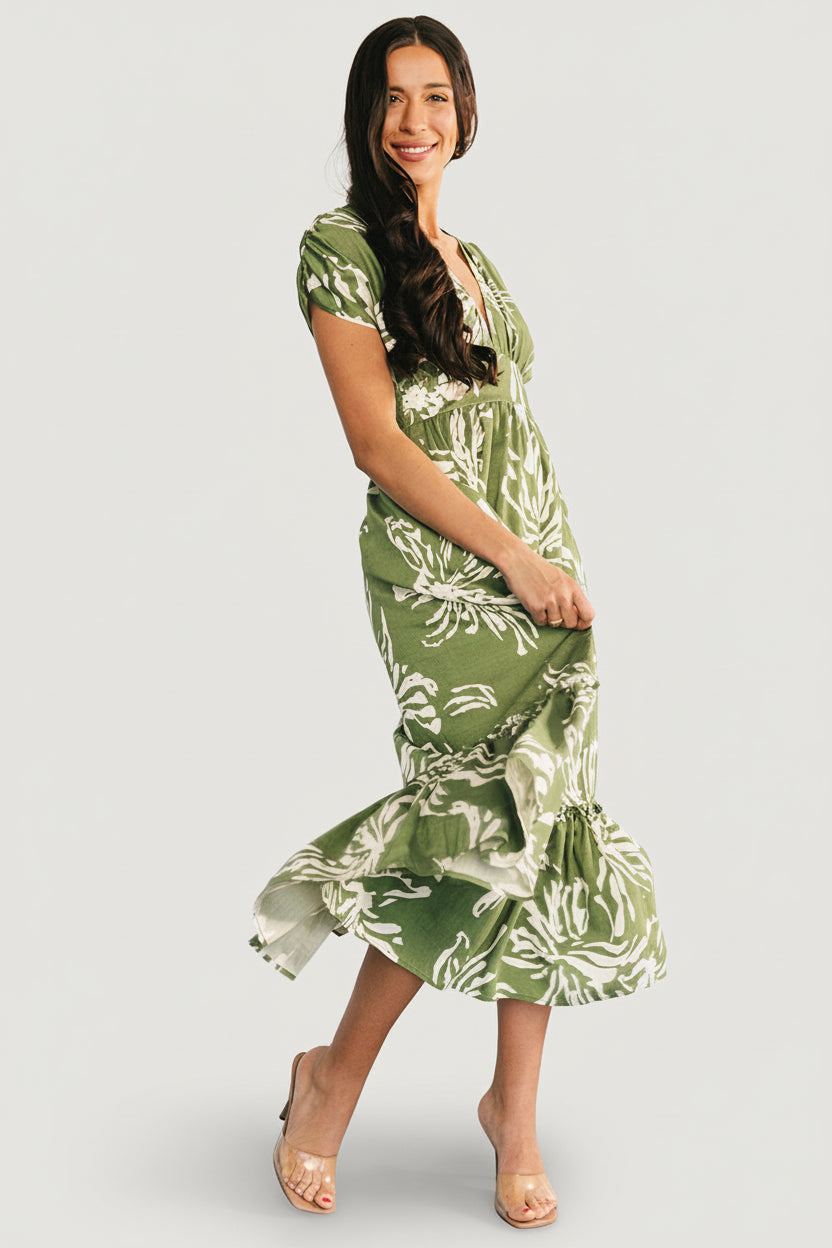 Rosa Midi Dress | Baltic Born Green Print