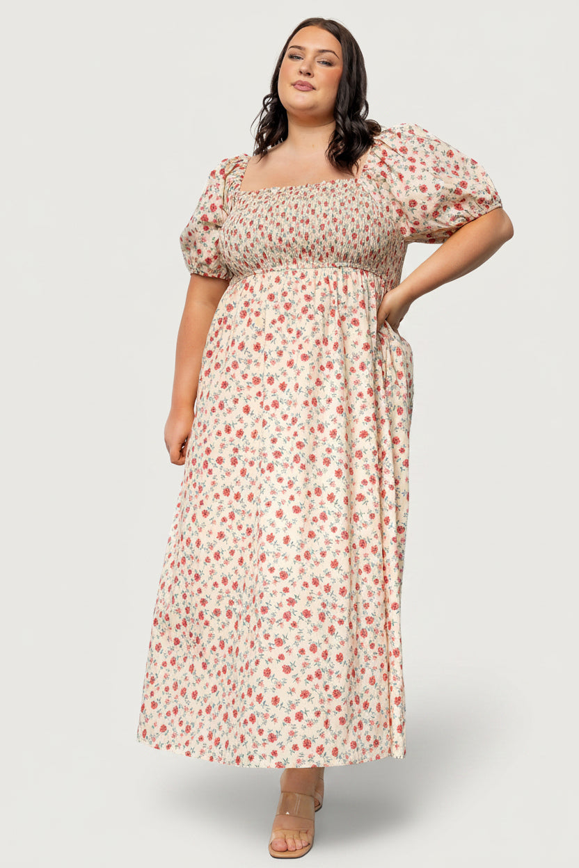 Haddie Smocked Midi Dress | Baltic Born Cream + Rose Floral