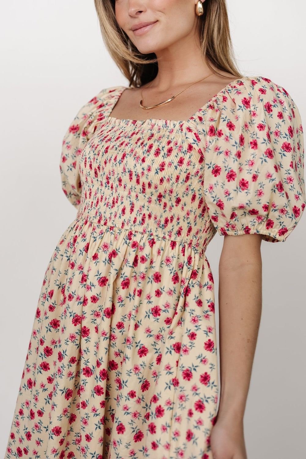 Haddie Smocked Midi Dress | Baltic Born Cream + Rose Floral
