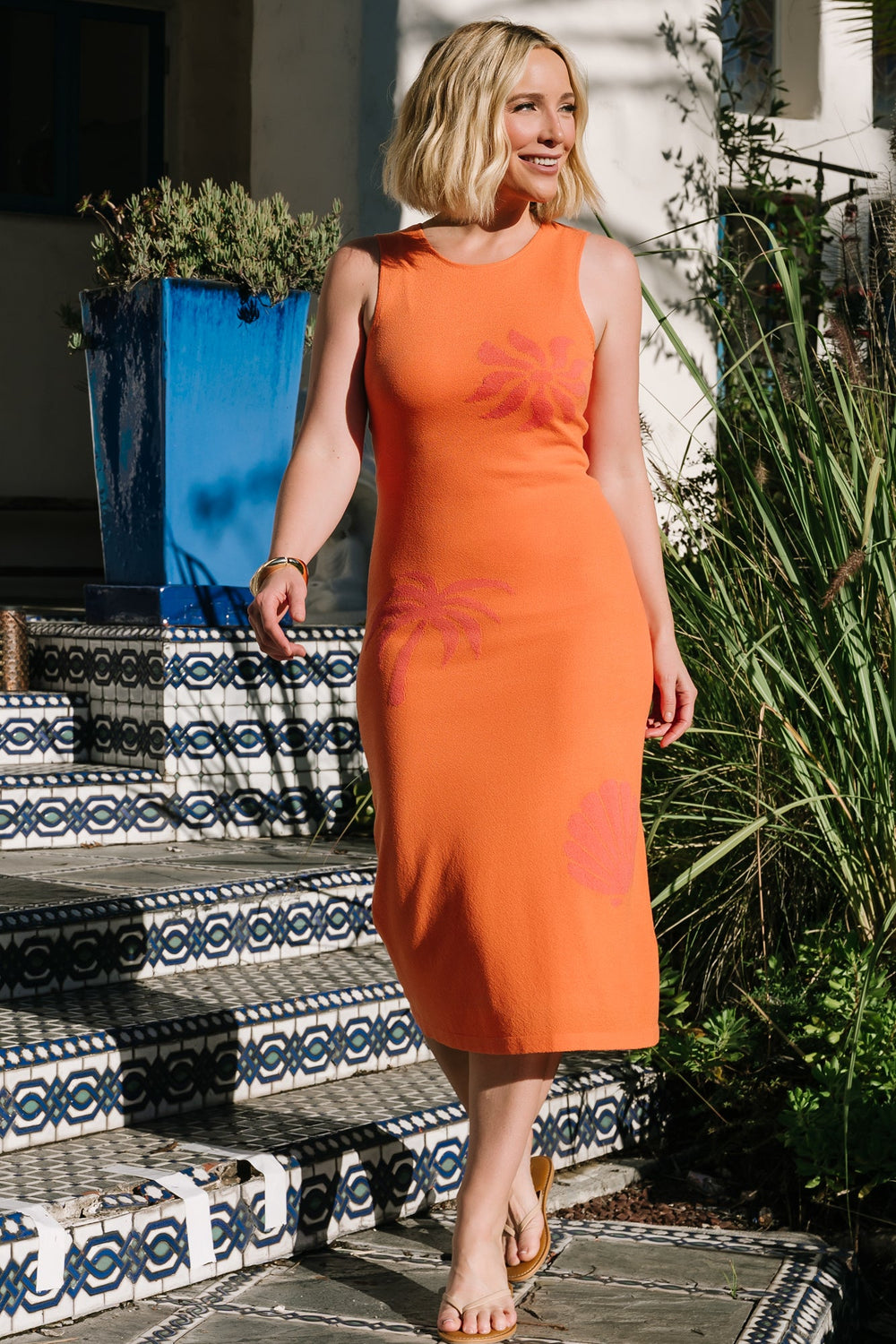 Raquel Knit Midi Dress | Baltic Born Orange + Pink Print