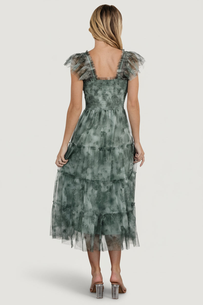 Clementine Tulle Midi Dress | Baltic Born Dusty Green Print