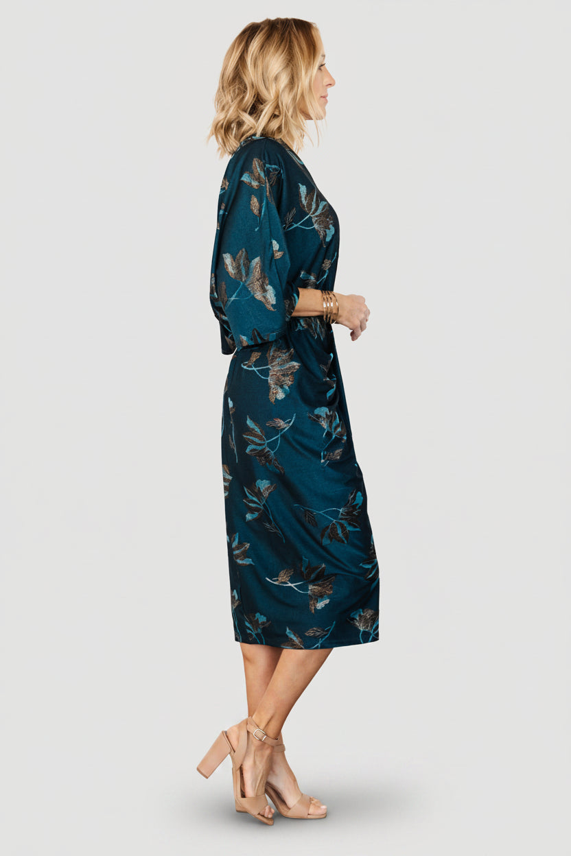 Shaneen Ruched Midi Dress | Baltic Born Jade Floral Shimmer