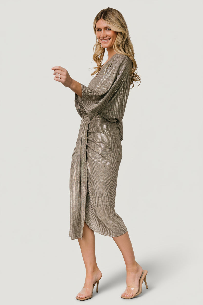 Ciara Ruched Midi Dress | Baltic Born Silver Metallic