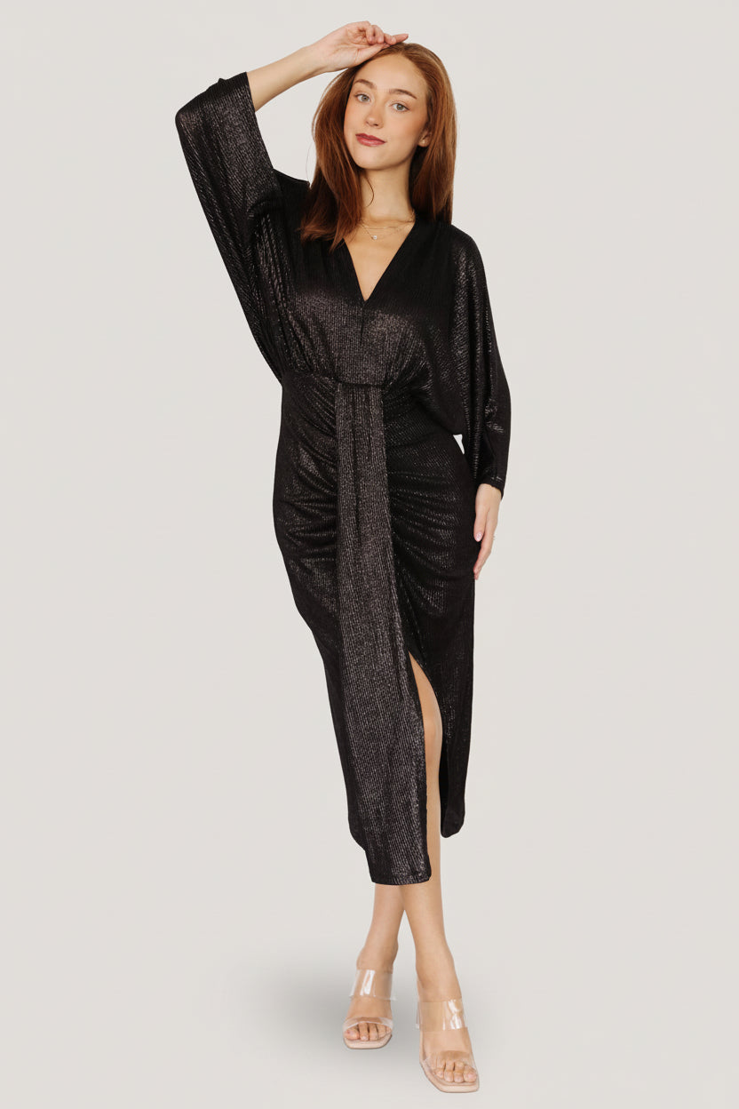 Ciara Ruched Midi Dress | Baltic Born Black Metallic