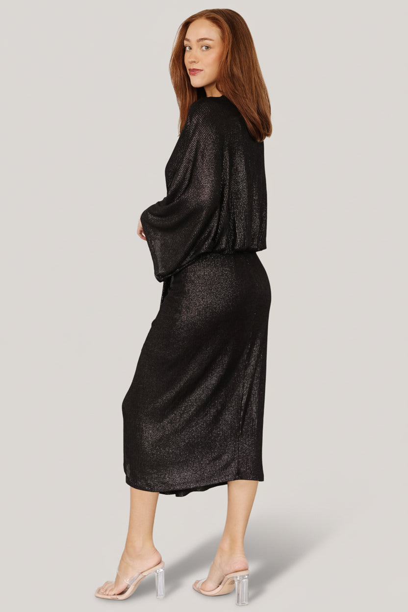 Ciara Ruched Midi Dress | Baltic Born Black Metallic