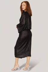 Ciara Ruched Midi Dress | Baltic Born Black Metallic