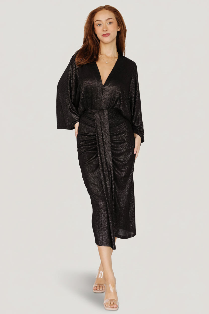 Ciara Ruched Midi Dress | Baltic Born Black Metallic