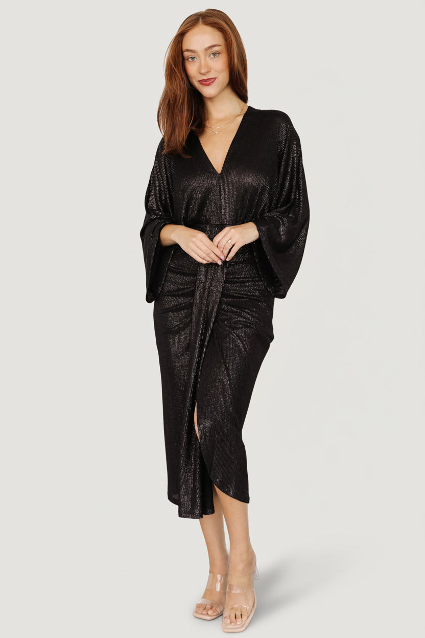 Ciara Ruched Midi Dress | Baltic Born Black Metallic