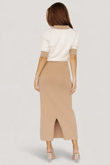 Gwendolyn Collared Midi Dress | Baltic Born Taupe + Off White