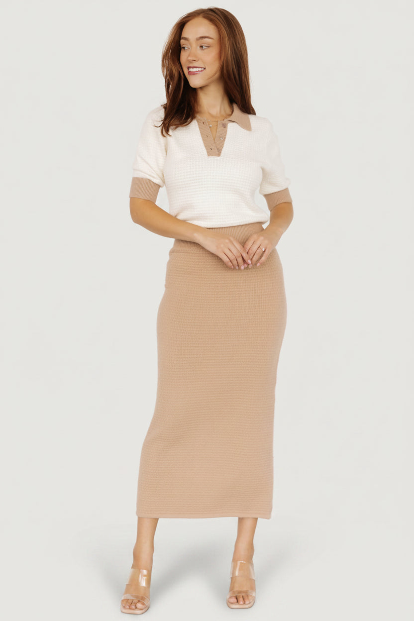 Gwendolyn Collared Midi Dress | Baltic Born Taupe + Off White