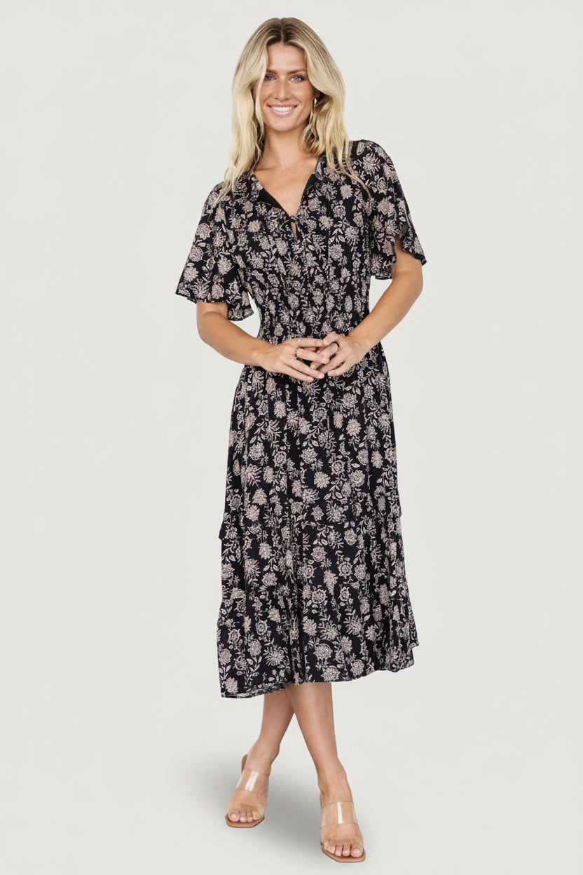 Spell Boho Midi Dress | Baltic Born Black + Taupe Floral