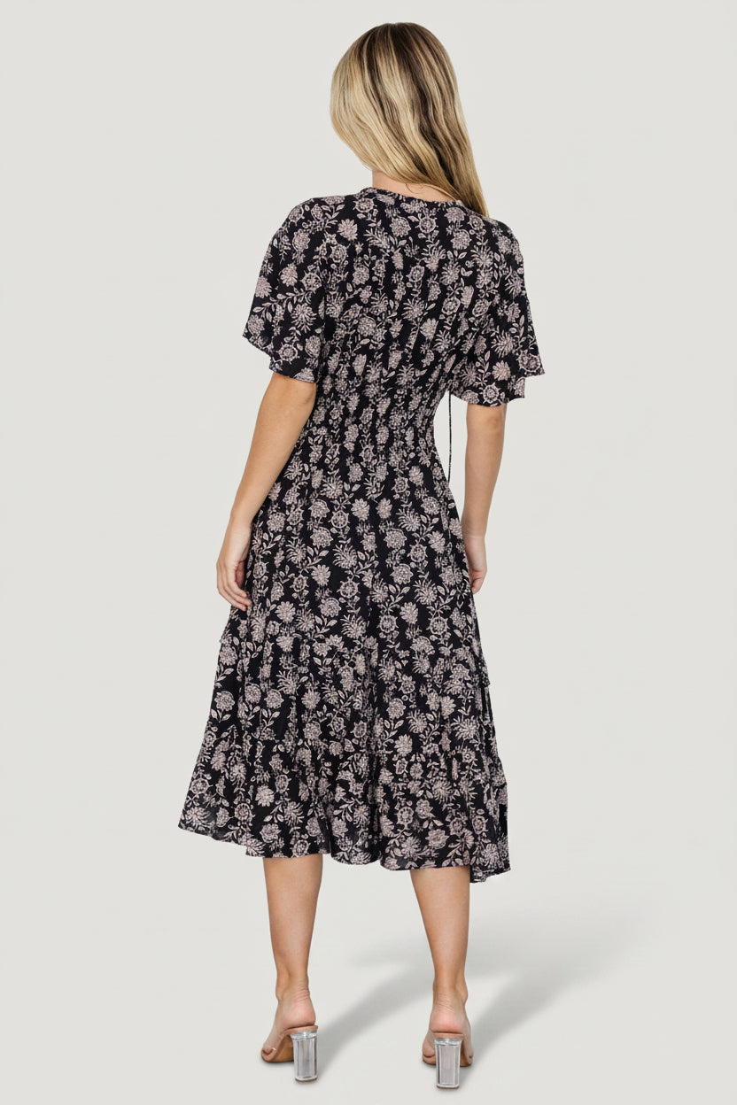Spell Boho Midi Dress | Baltic Born Black + Taupe Floral