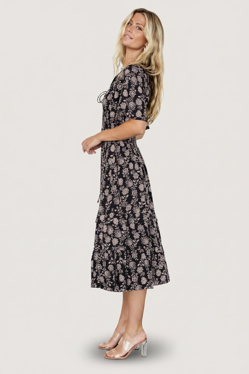 Spell Boho Midi Dress | Baltic Born Black + Taupe Floral