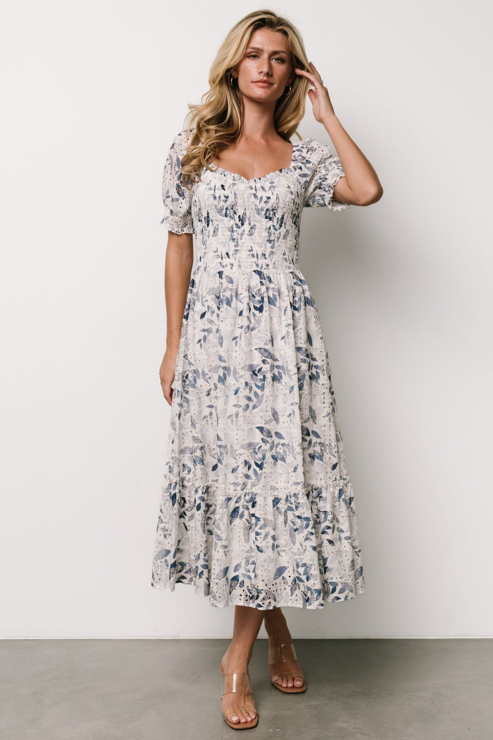 Piper Eyelet Midi Dress | Baltic Born Off White + Blue Floral
