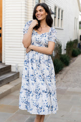 Piper Eyelet Midi Dress | Baltic Born Off White + Blue Floral