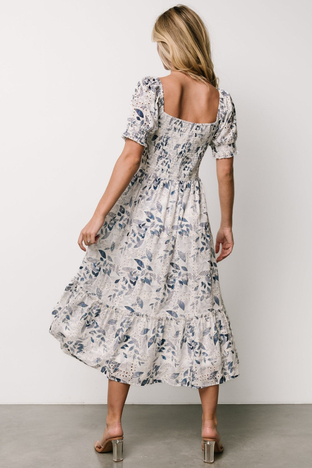 Piper Eyelet Midi Dress | Baltic Born Off White + Blue Floral