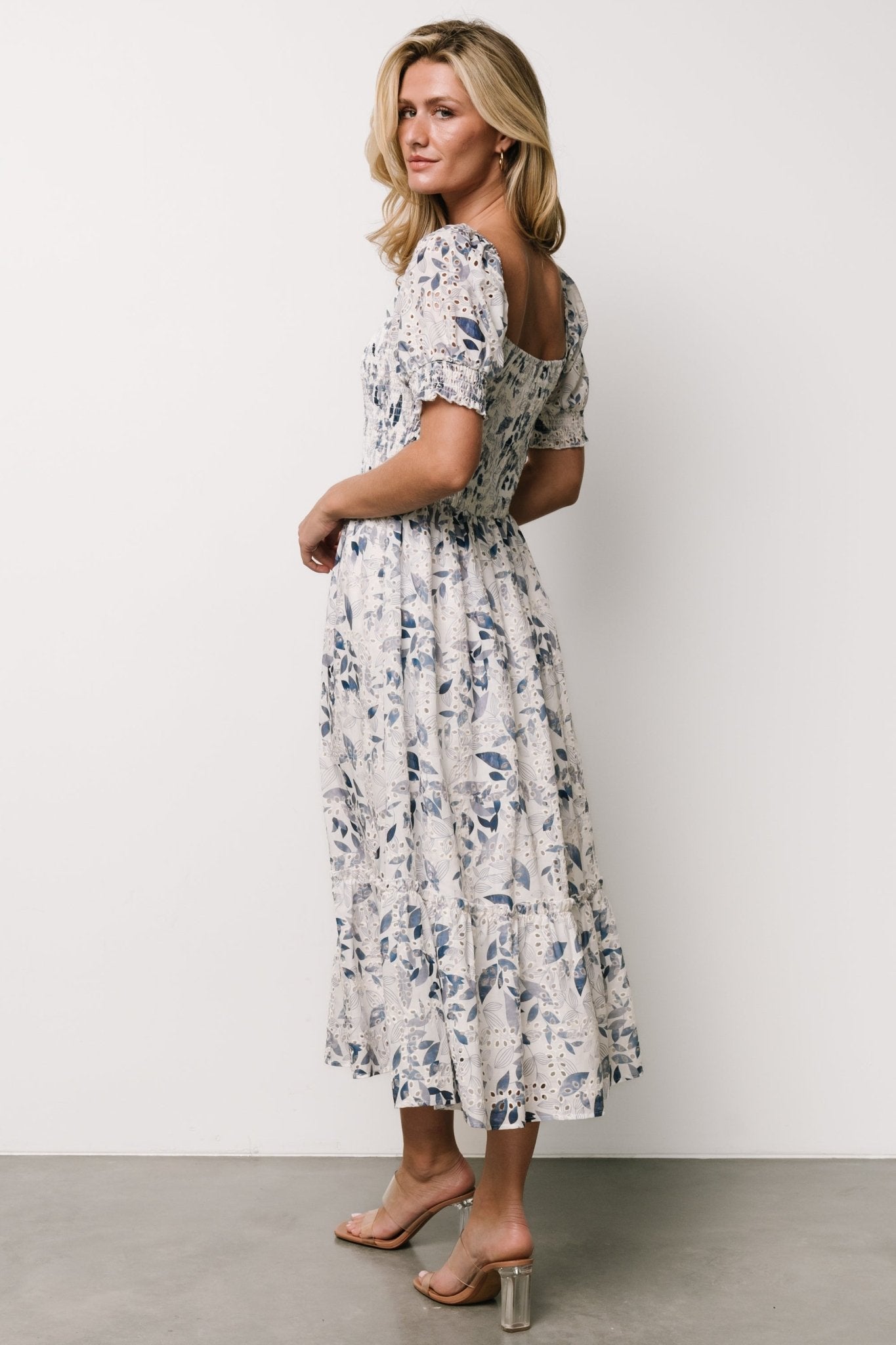 Piper Eyelet Midi Dress | Baltic Born Off White + Blue Floral