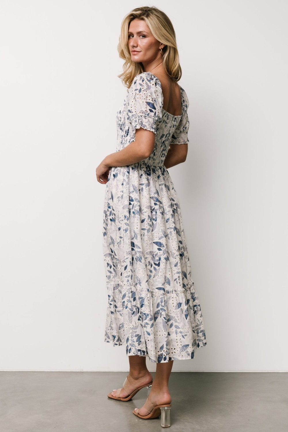 Piper Eyelet Midi Dress | Baltic Born Off White + Blue Floral