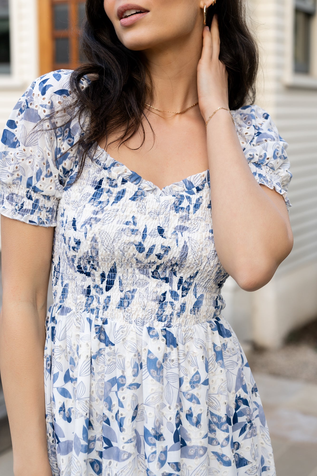 Piper Eyelet Midi Dress | Baltic Born Off White + Blue Floral