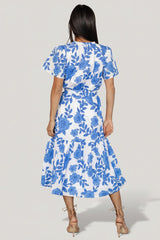 Lydie Button Midi Dress | Baltic Born White + Blue