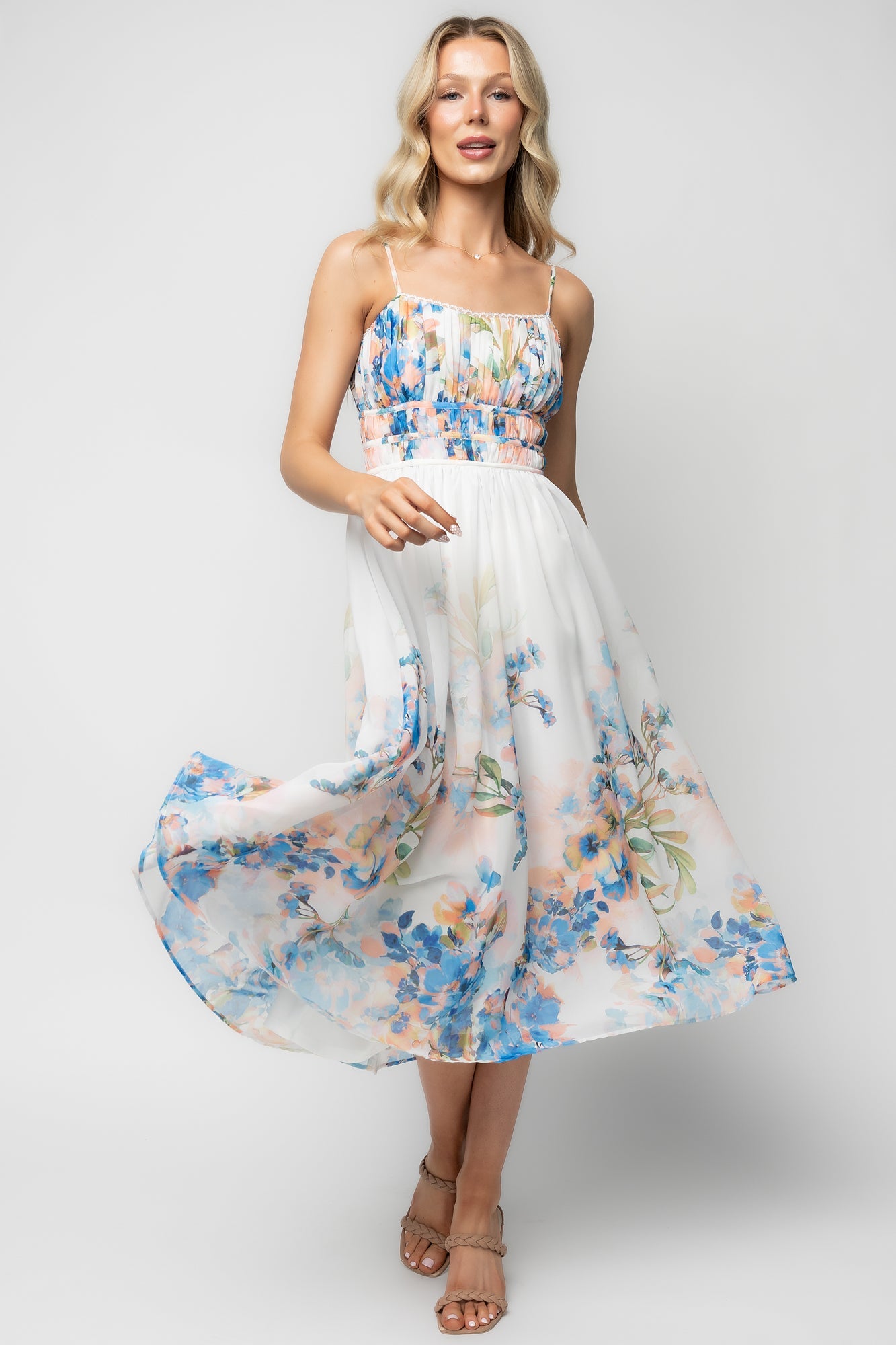 Marceline Midi Dress | Baltic Born White + Blue Floral