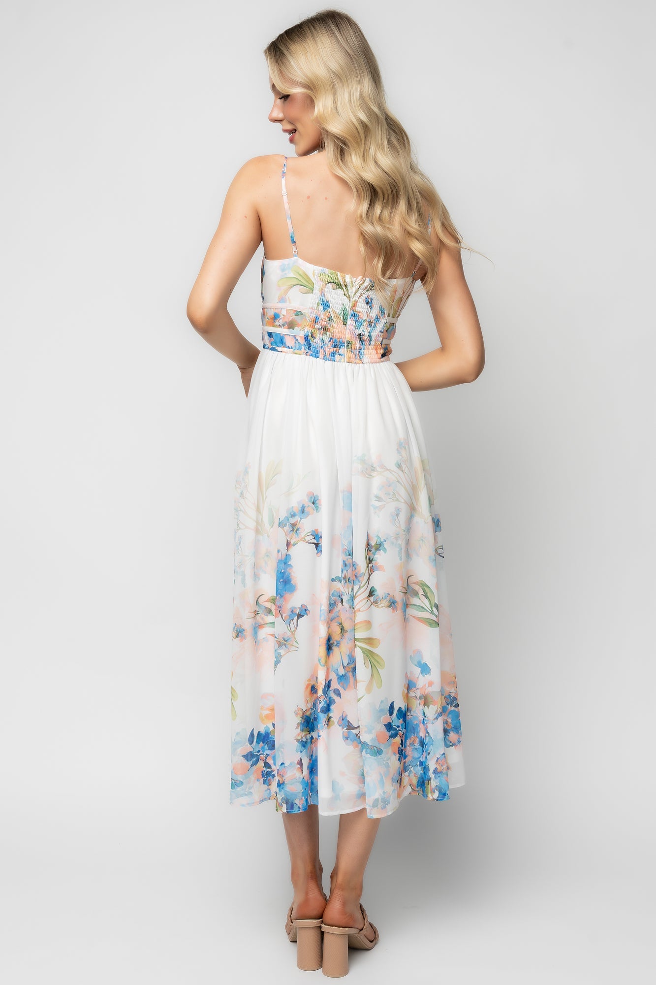 Marceline Midi Dress | Baltic Born White + Blue Floral