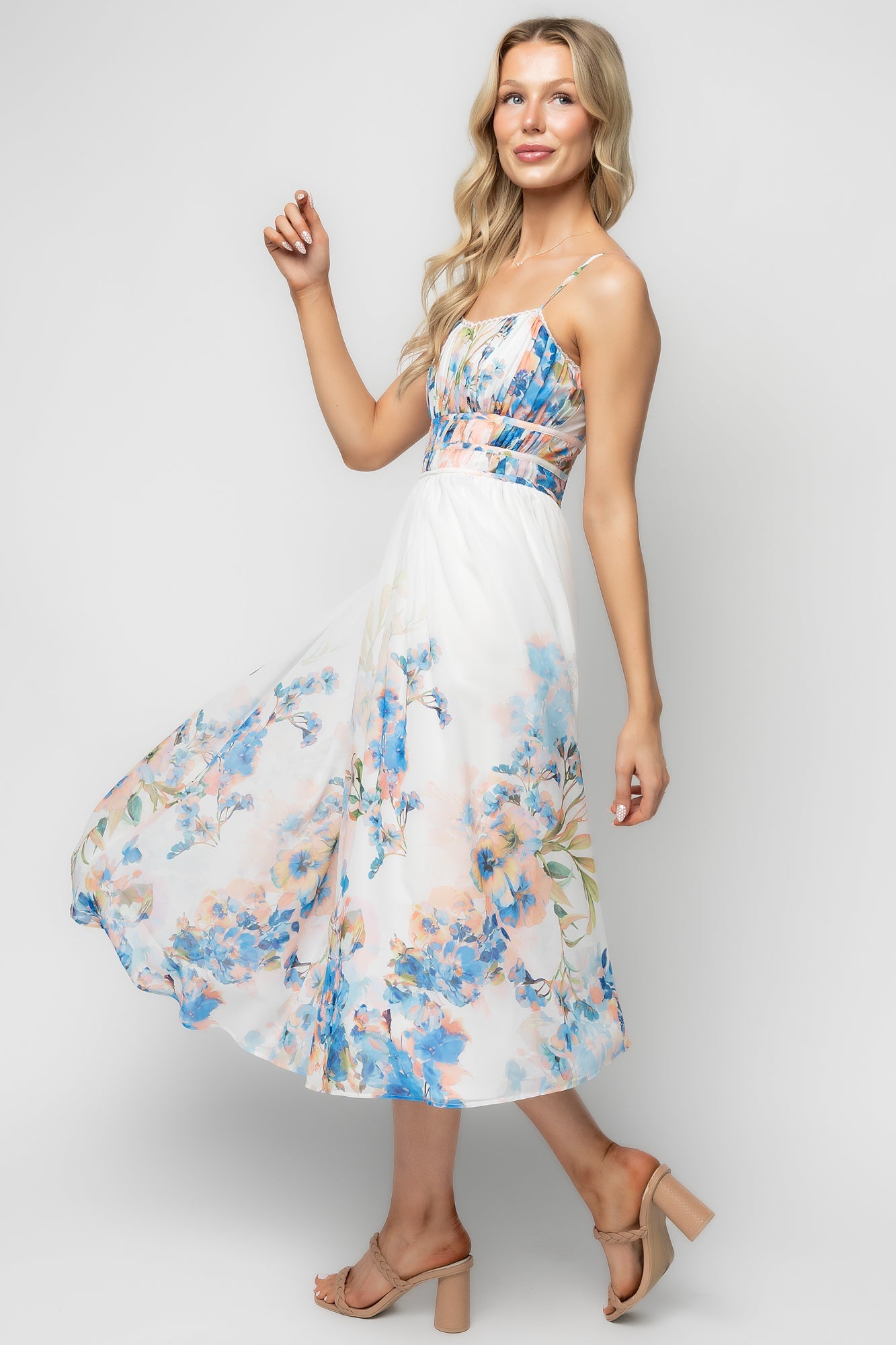 Marceline Midi Dress | Baltic Born White + Blue Floral