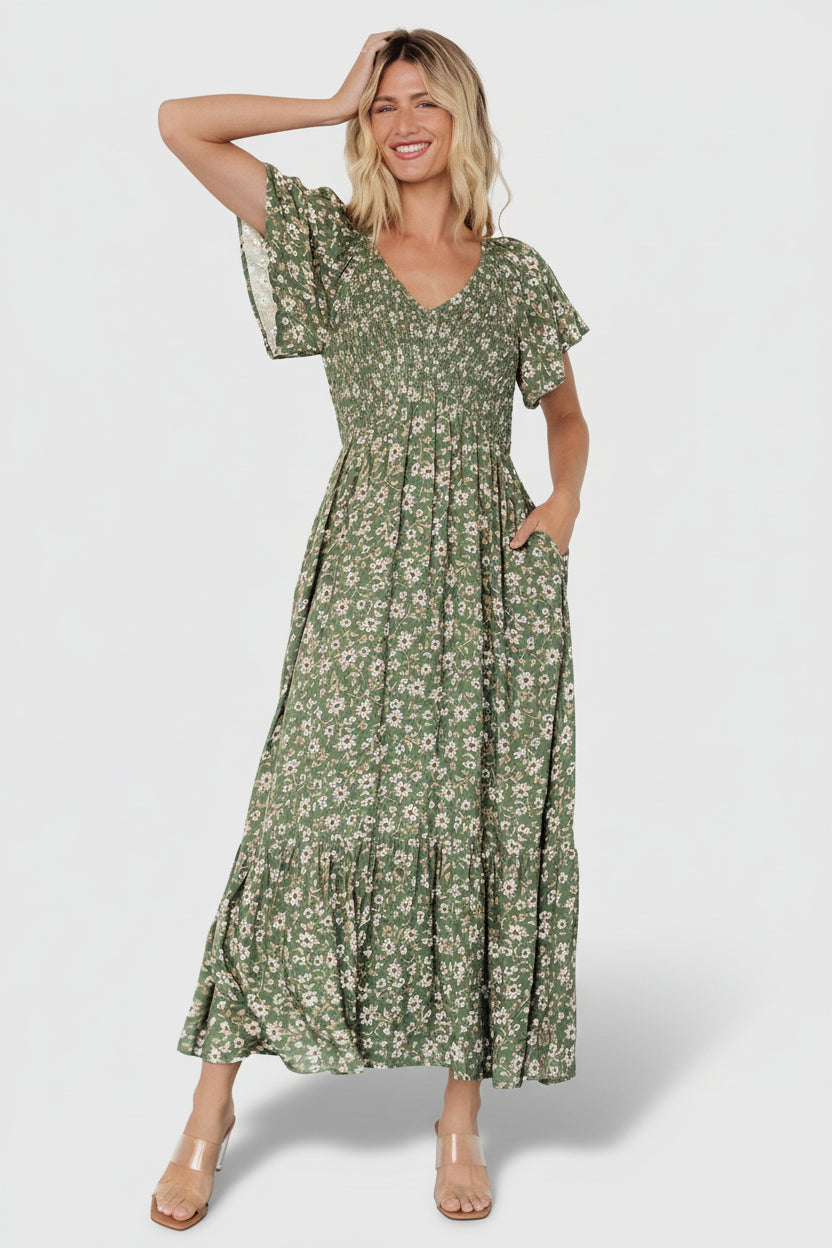 Joanie Smocked Dress | Baltic Born Green Floral