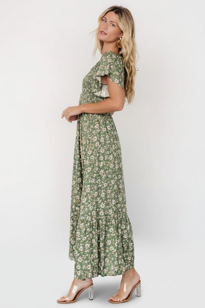 Joanie Smocked Dress | Baltic Born Green Floral
