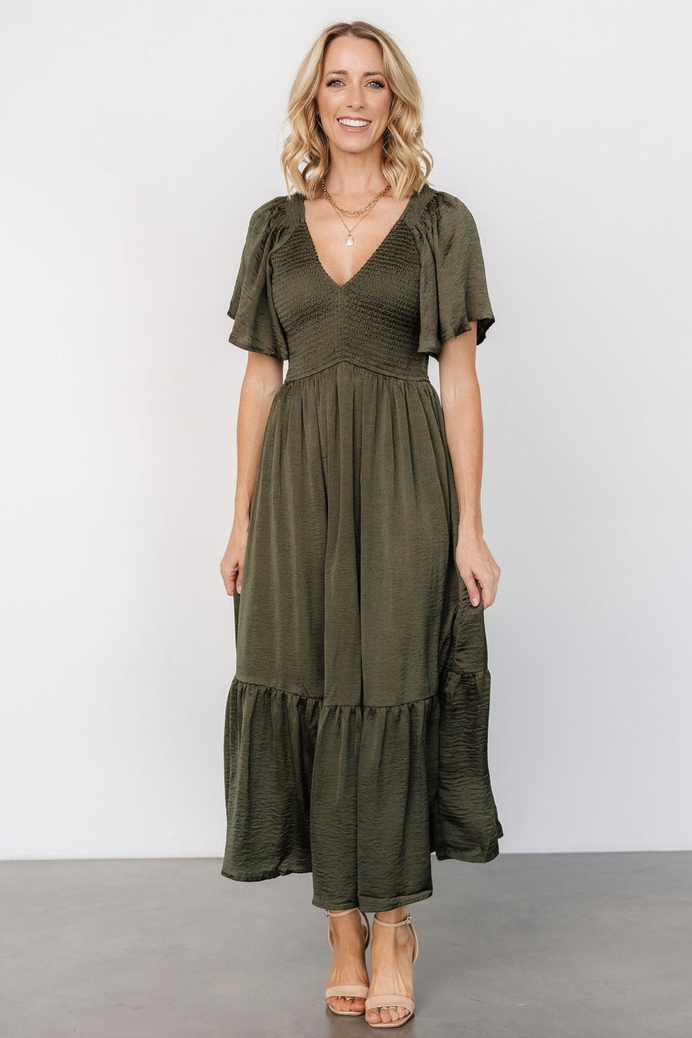 Lovell Smocked Midi Dress | Baltic Born Deep Olive
