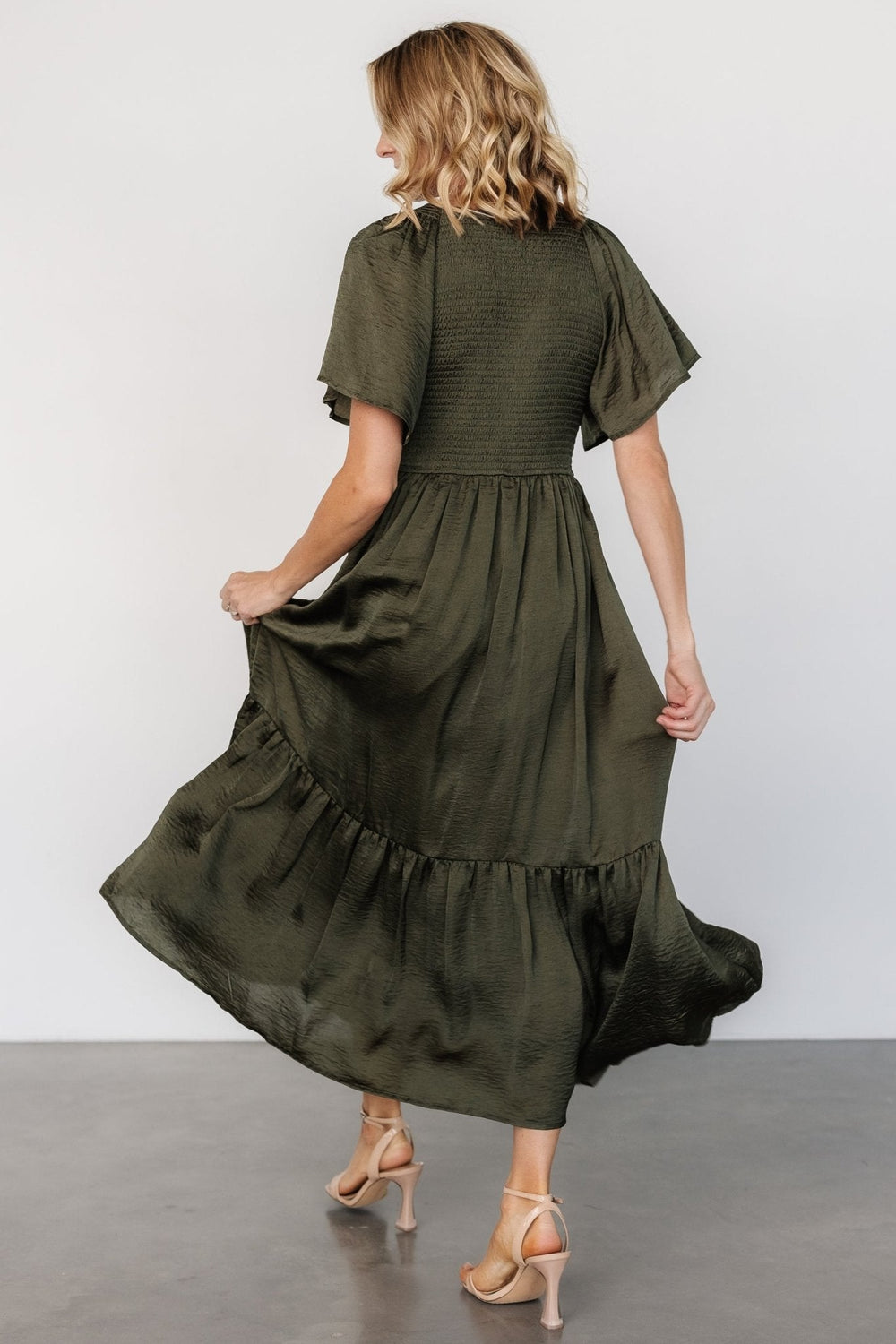 Lovell Smocked Midi Dress | Baltic Born Deep Olive