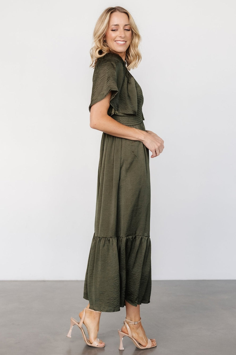 Lovell Smocked Midi Dress | Baltic Born Deep Olive