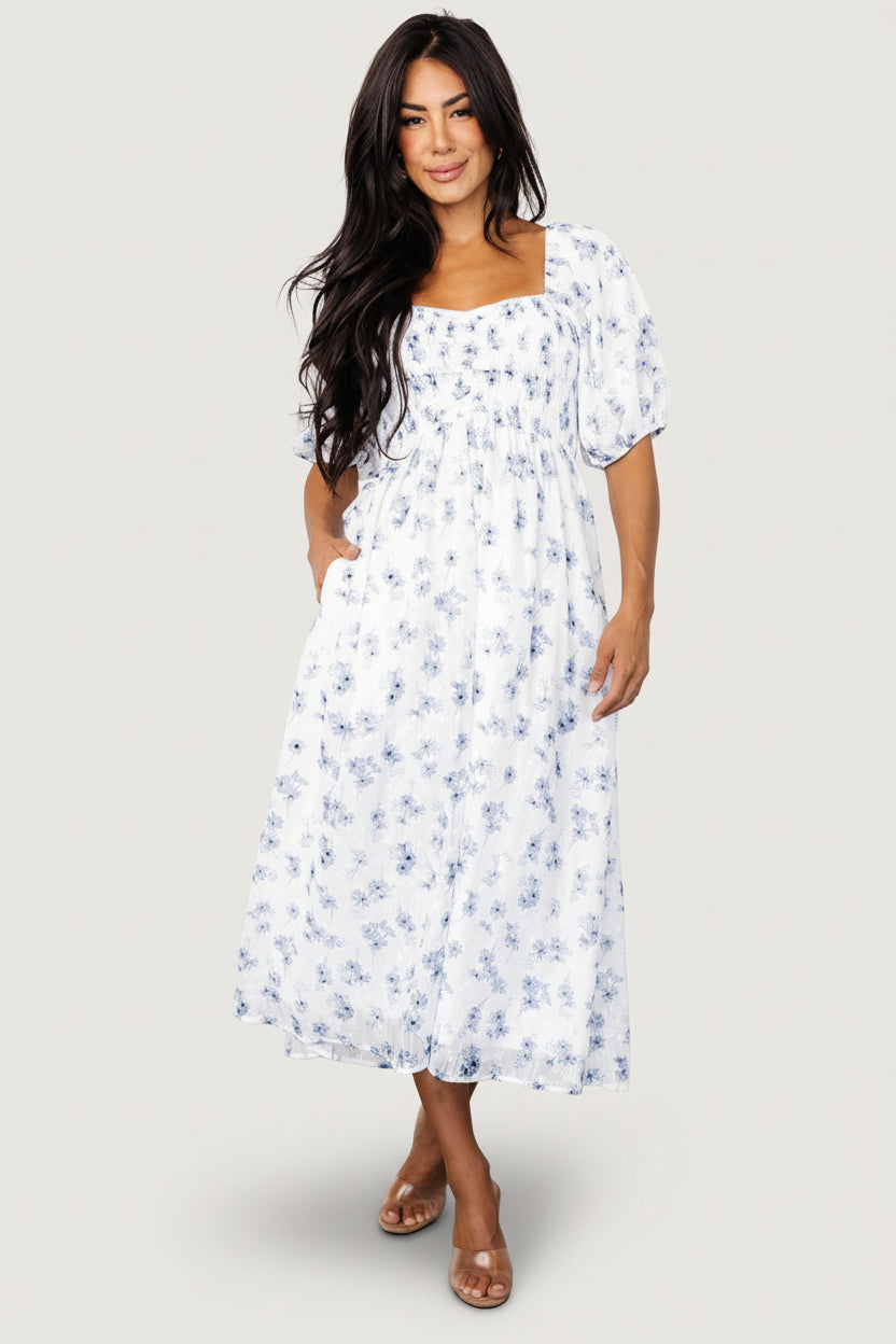 Luca Dress | Baltic Born White + Blue Floral