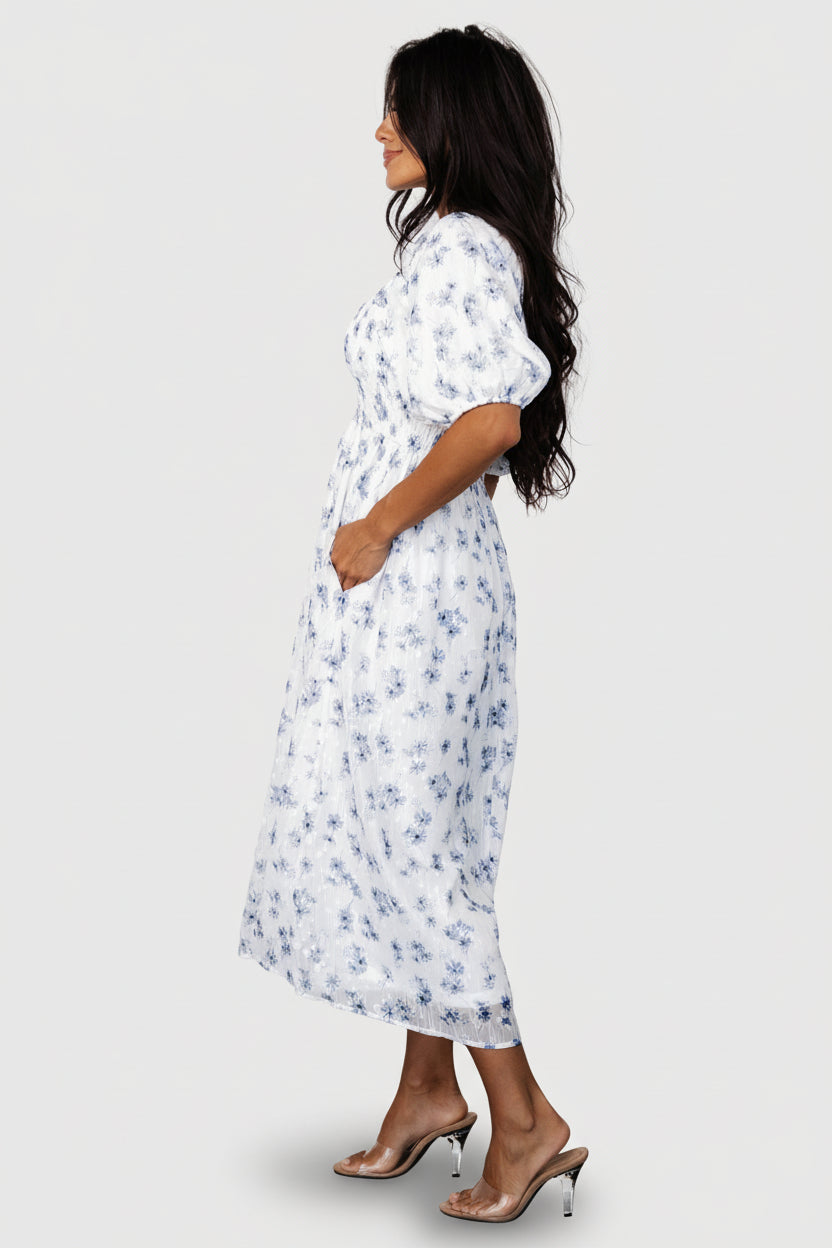 Luca Dress | Baltic Born White + Blue Floral
