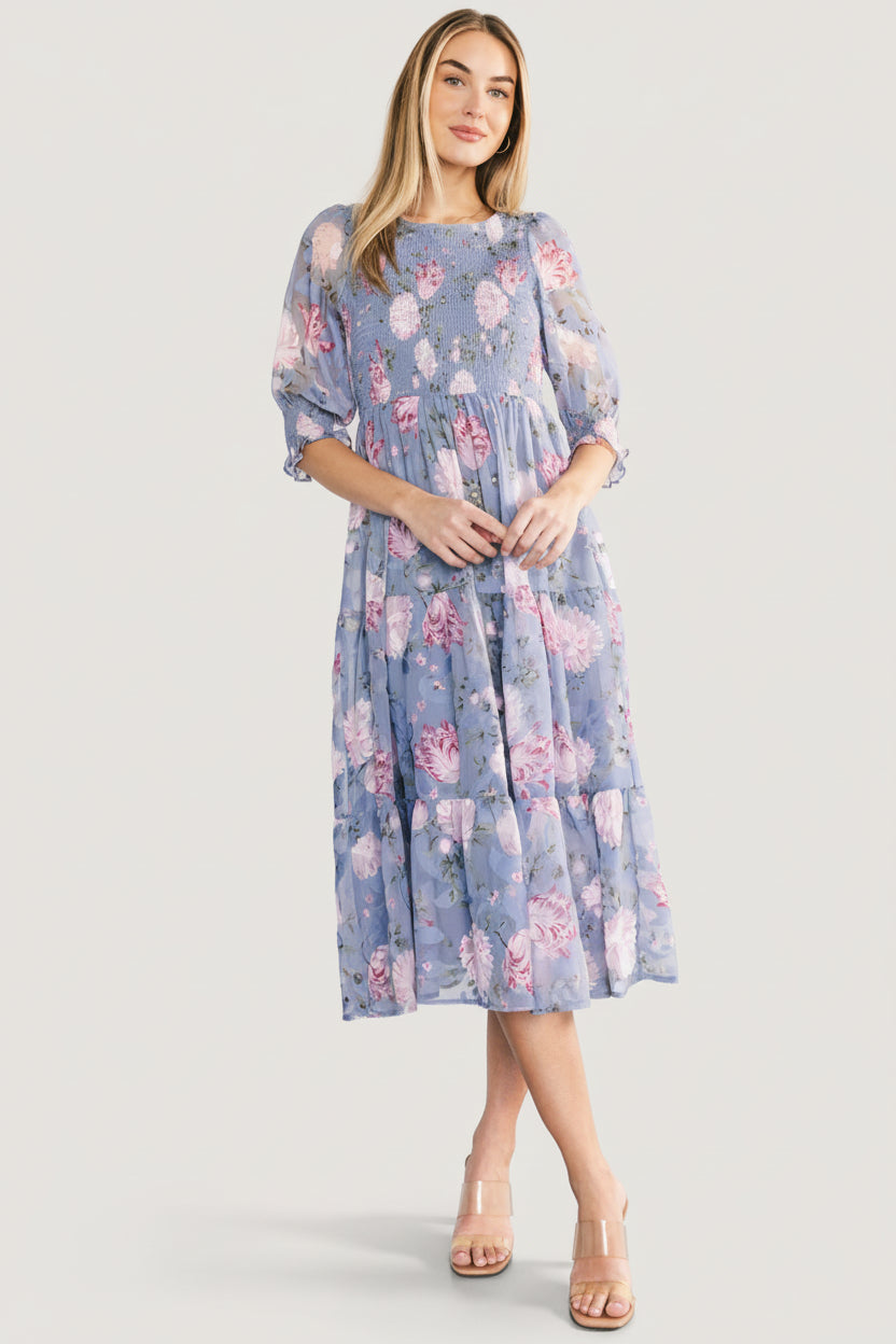 Nellie Smocked Midi Dress | Baltic Born Dusty Blue Floral