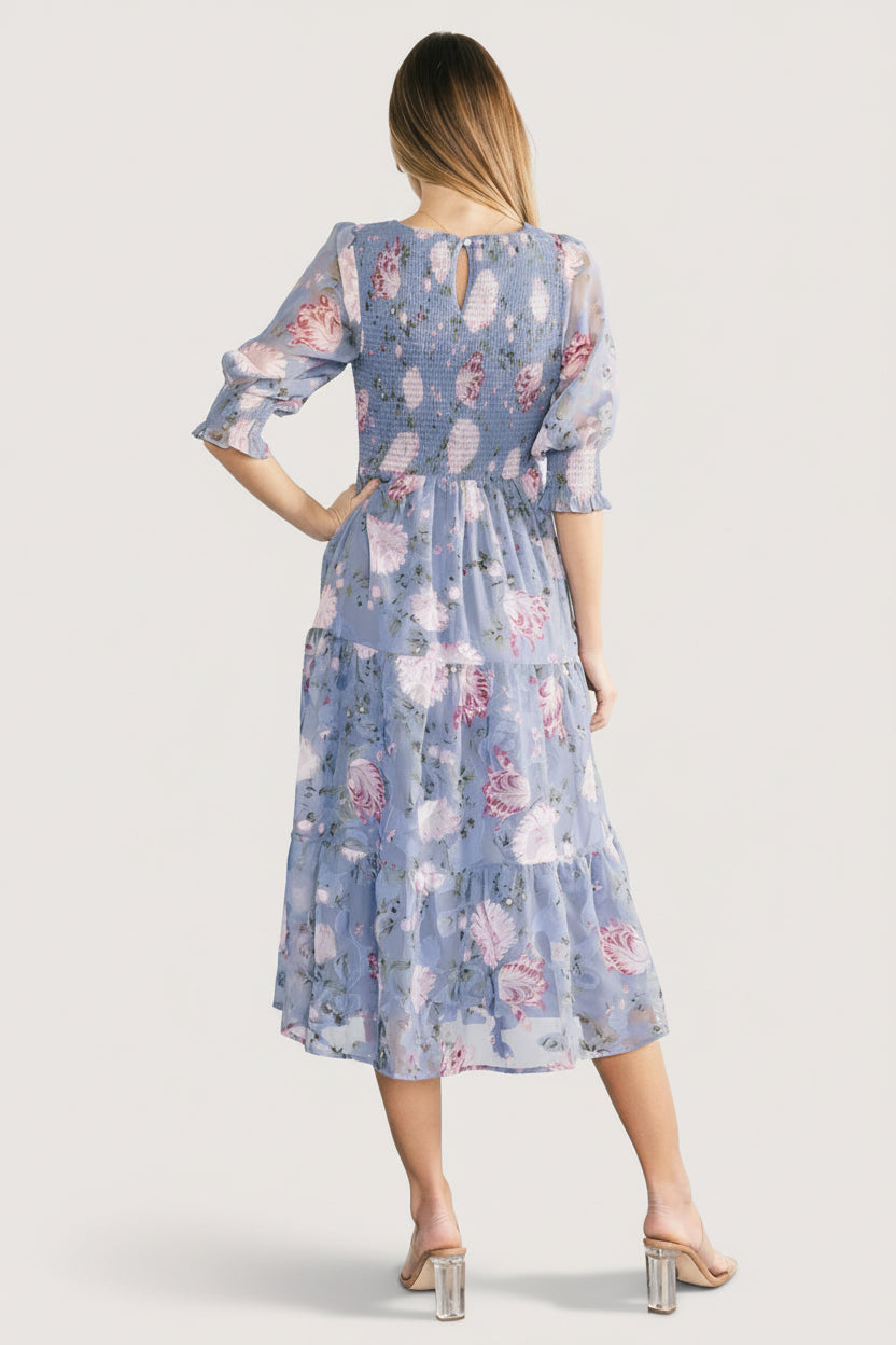 Nellie Smocked Midi Dress | Baltic Born Dusty Blue Floral