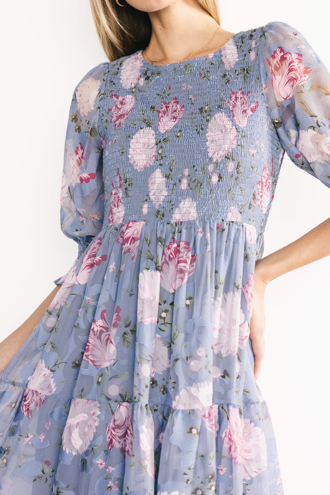 Nellie Smocked Midi Dress | Baltic Born Dusty Blue Floral