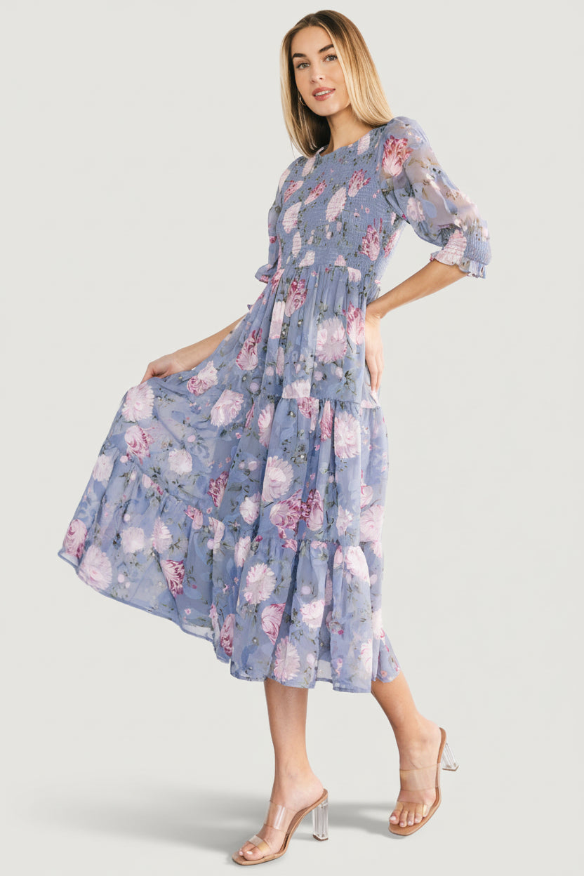 Nellie Smocked Midi Dress | Baltic Born Dusty Blue Floral