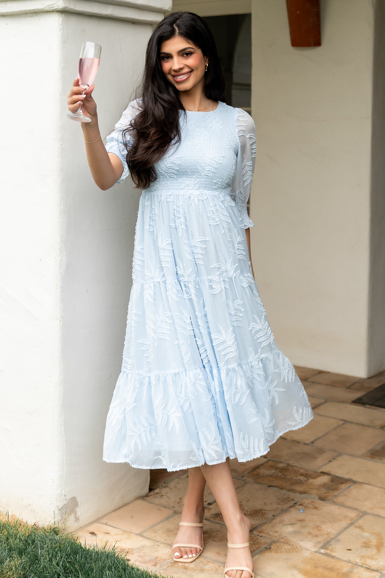 Nellie Smocked Midi Dress | Baltic Born Light Blue