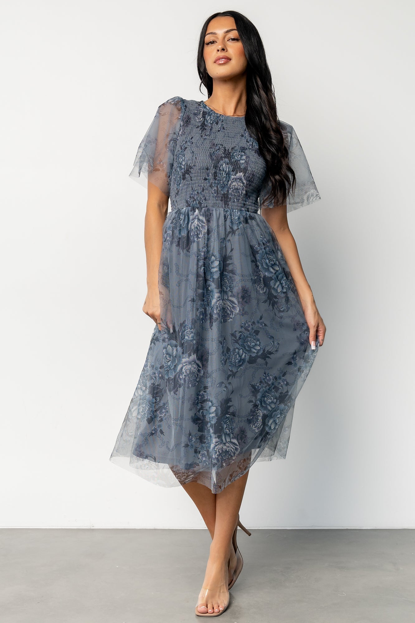 Josie Tulle Midi Dress | Baltic Born Dusty Blue Floral