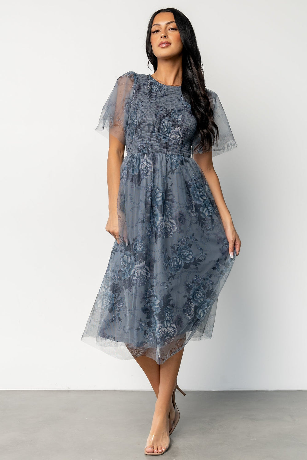 Josie Tulle Midi Dress | Baltic Born Dusty Blue Floral
