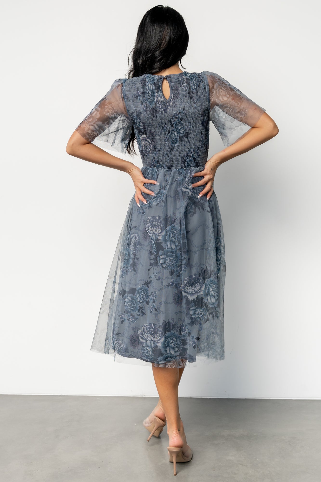 Josie Tulle Midi Dress | Baltic Born Dusty Blue Floral