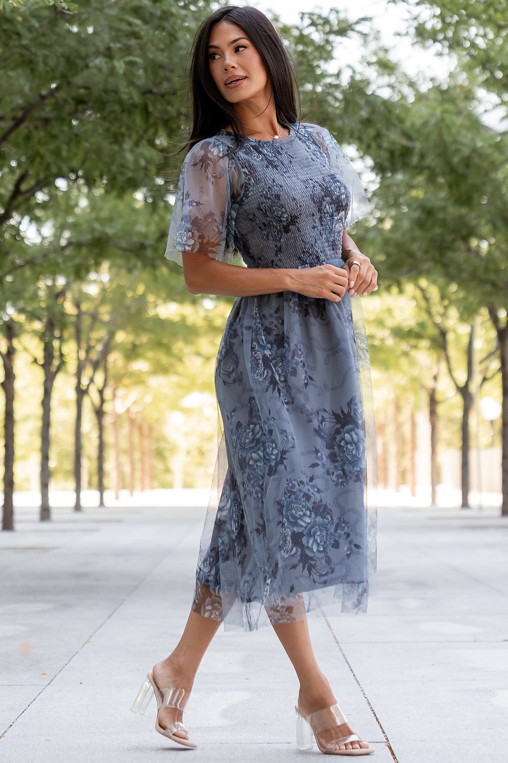 Josie Tulle Midi Dress | Baltic Born Dusty Blue Floral