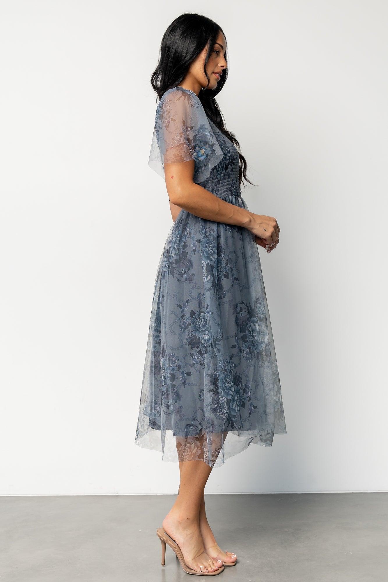 Josie Tulle Midi Dress | Baltic Born Dusty Blue Floral