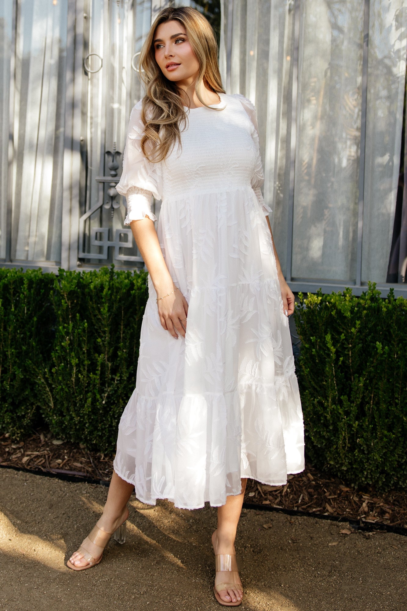 Nellie Smocked Midi Dress | Baltic Born Off White