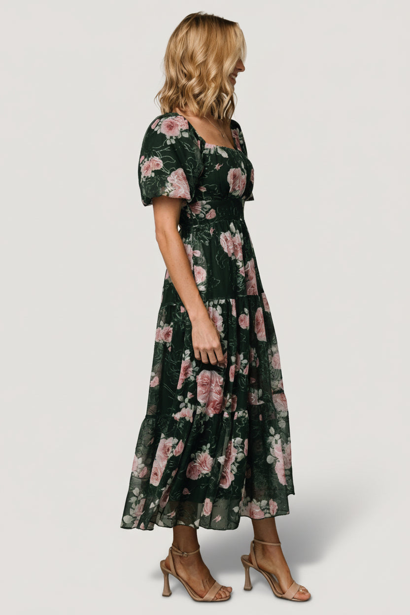 Annabeth Midi Dress | Baltic Born Dark Green + Pink